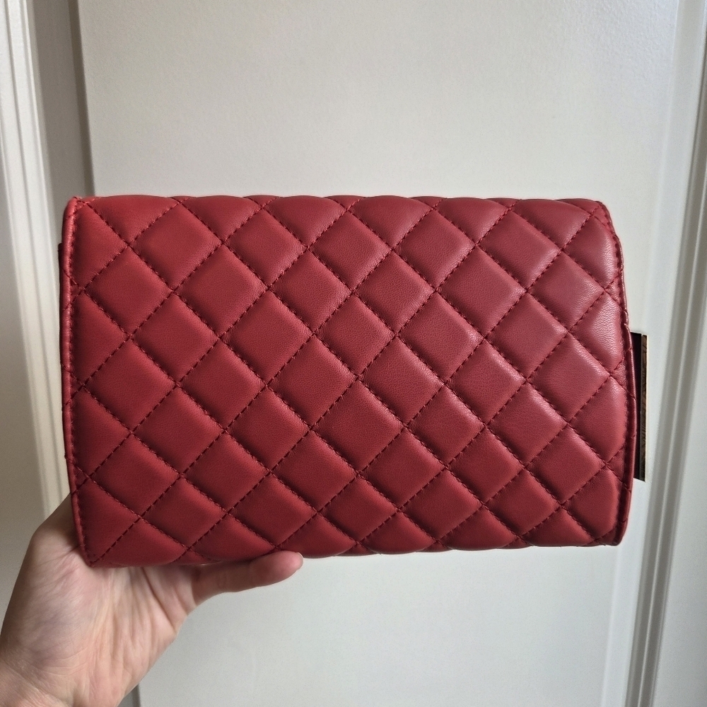 Badgley Mischka Red Quilted Clutch Or Crossbody Vegan Leather New With Tags - Picture 4 of 4